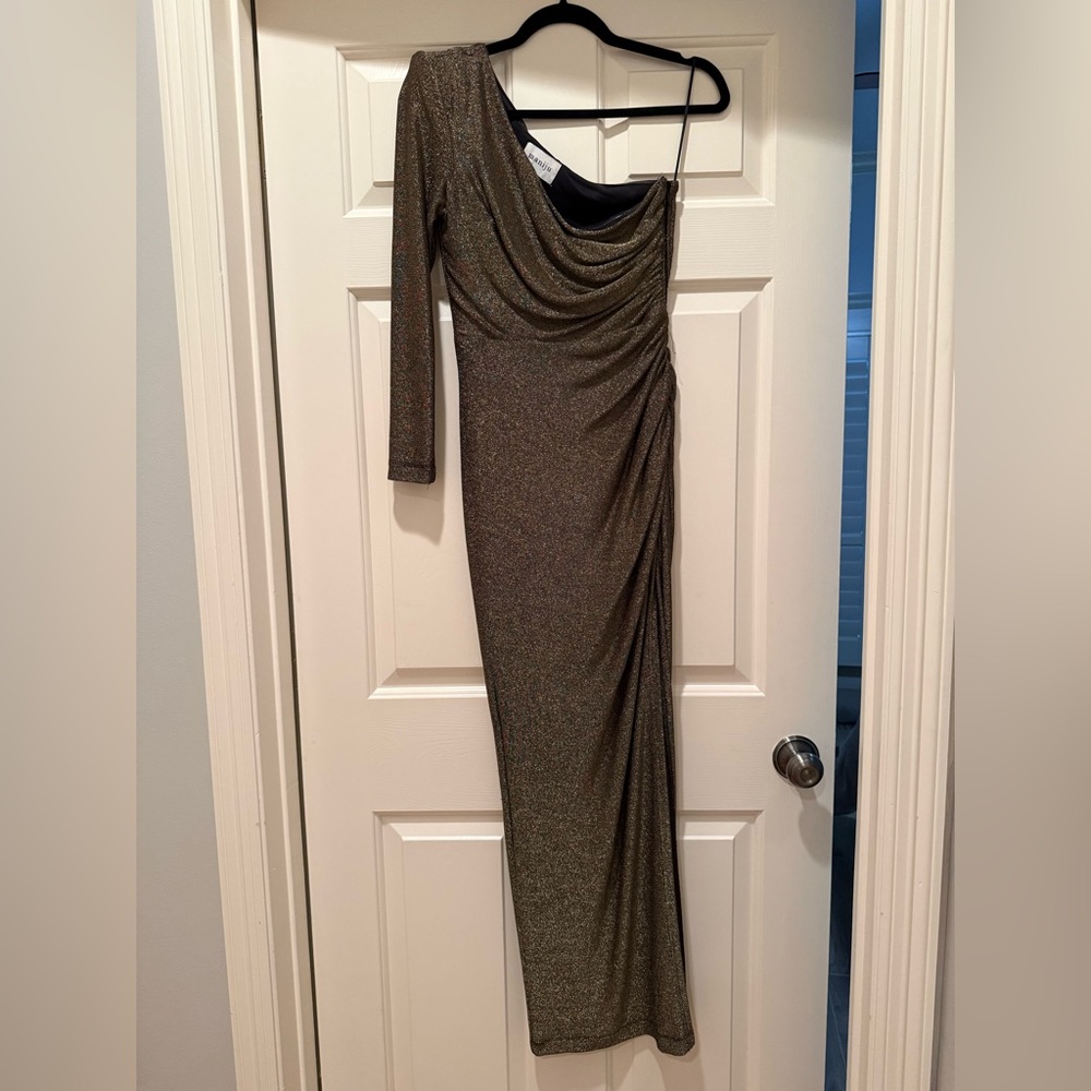 One Shoulder Metallic Gold Dress